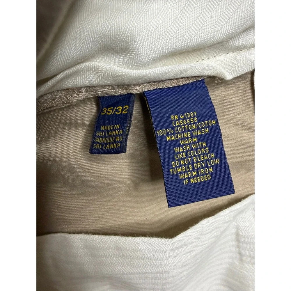 Polo Ralph Lauren Chino Pants Mens 35x32 Tan Khaki Classic Cotton Twill Trousers